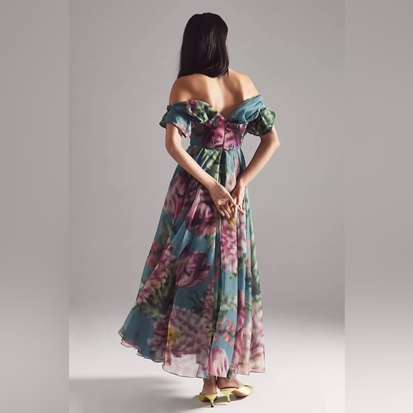 New Geisha Designs x Anthropologie Off-The-Shoulder Floral Appliqué Dress sz XS - Picture 5 of 12
